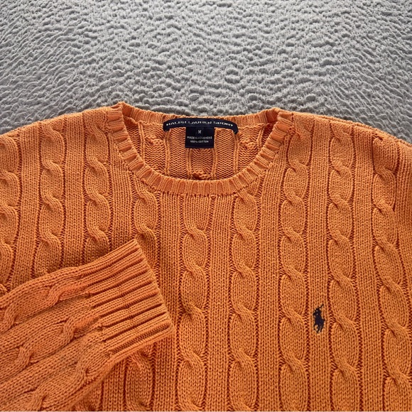 Ralph Lauren Sweaters - Ralph Lauren Sport Sweater Womens Medium Orange Cable Knit Pullover Cotton Pony